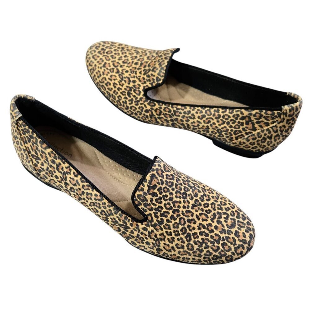 Clarks Sara Poppy Leopard Print Leather Slip On Loafers Flats Comfy
